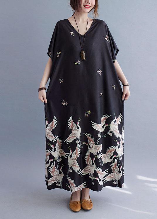 Italian Green Flowers V Neck Pockets Print Summer Holiday Dress Short Sleeve