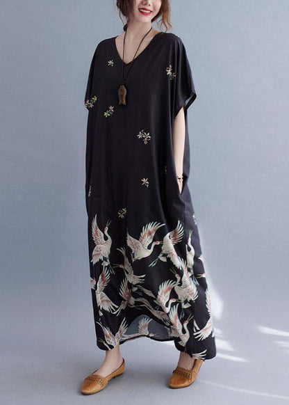 Italian Green Lotus V Neck Pockets Print Summer Holiday Dress Short Sleeve