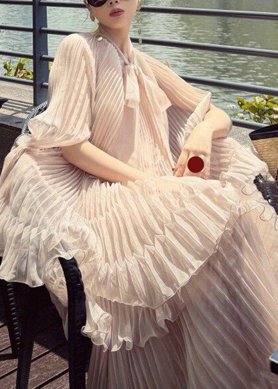 Italian Bow Wrinkled Top and a Line Skirts Two Pieces Set Summer