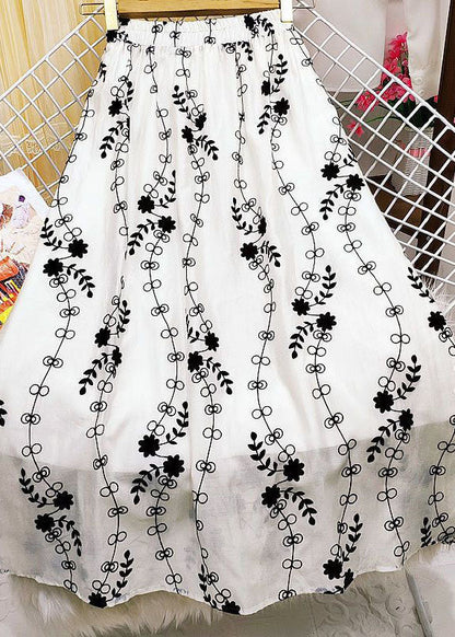 Italian Brown Print Elastic Waist Silk a Line Skirt Summer