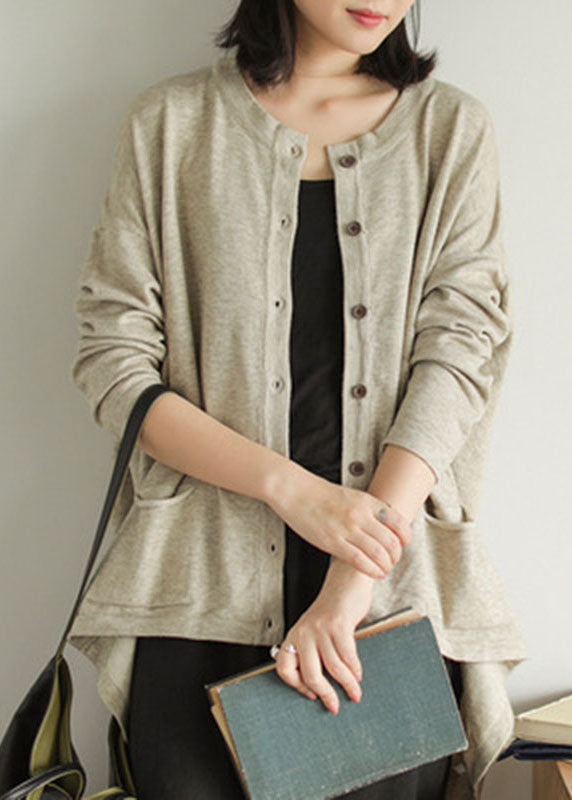 Italian Chocolate Loose Knit Button Pockets Low High Design Fall Sweater Cardigans