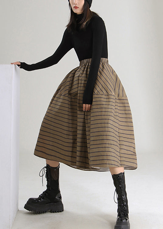 Italian Chocolate Striped High Waist Skirts Spring