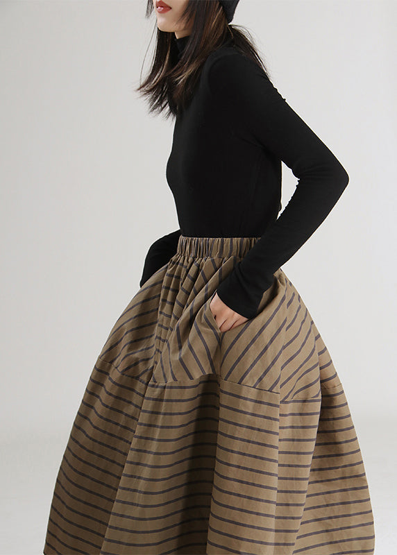 Italian Chocolate Striped High Waist Skirts Spring