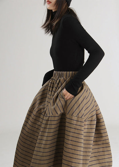 Italian Chocolate Striped High Waist Skirts Spring
