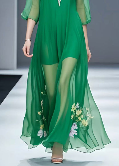Italian Green Chiffon Vacation Dresses Bracelet Sleeve