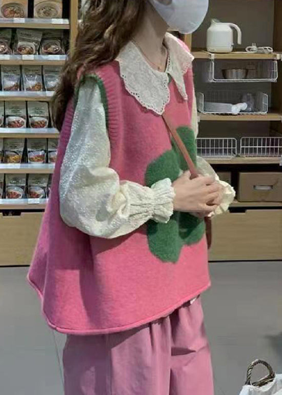 Italian Green O Neck Patchwork Knit Vest Sleeveless