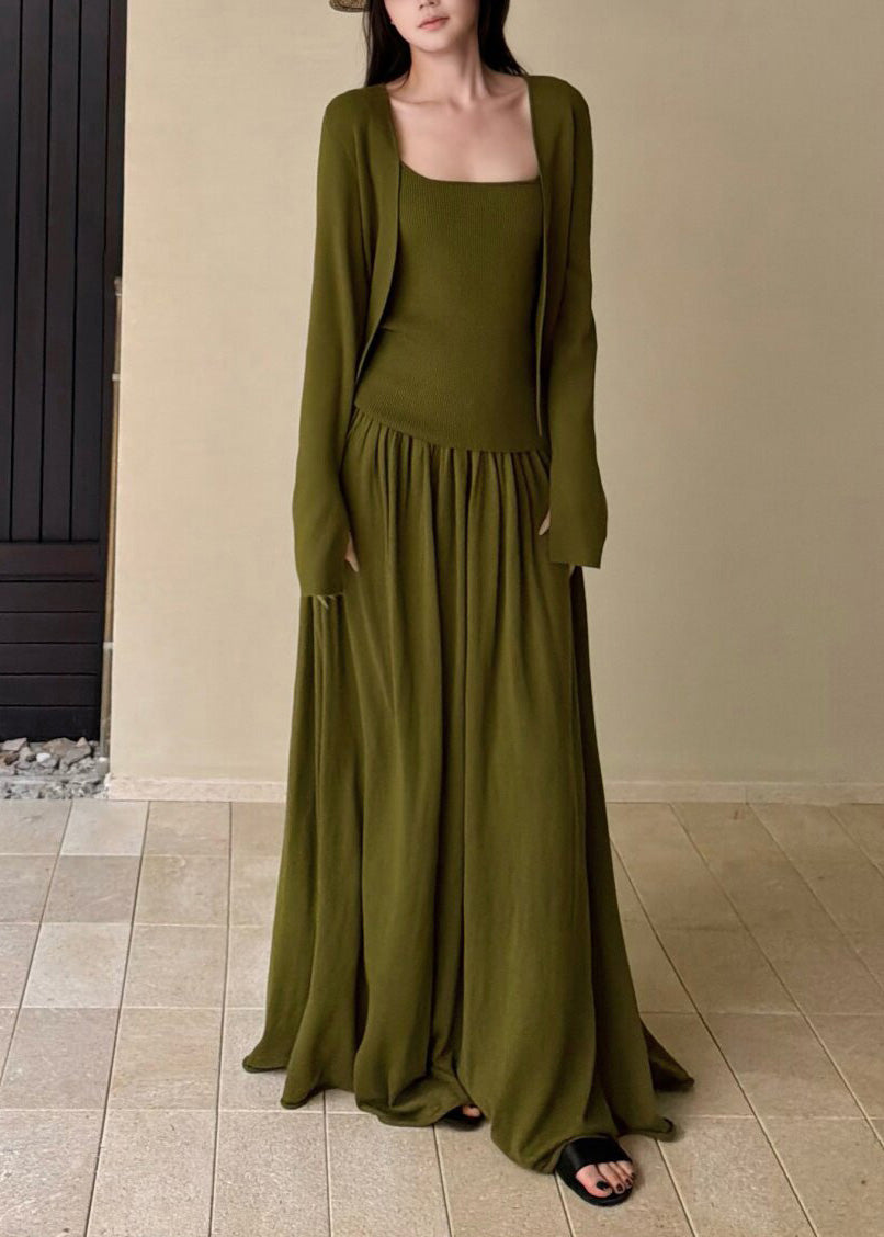 Italian Green Woolen Knit Three Piece Set Clothing Spring