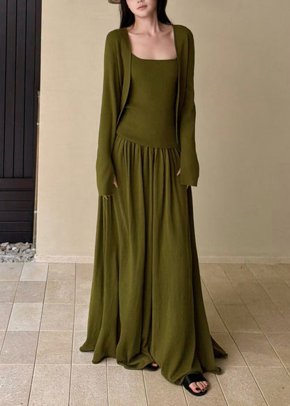 Italian Green Woolen Knit Three Piece Set Clothing Spring