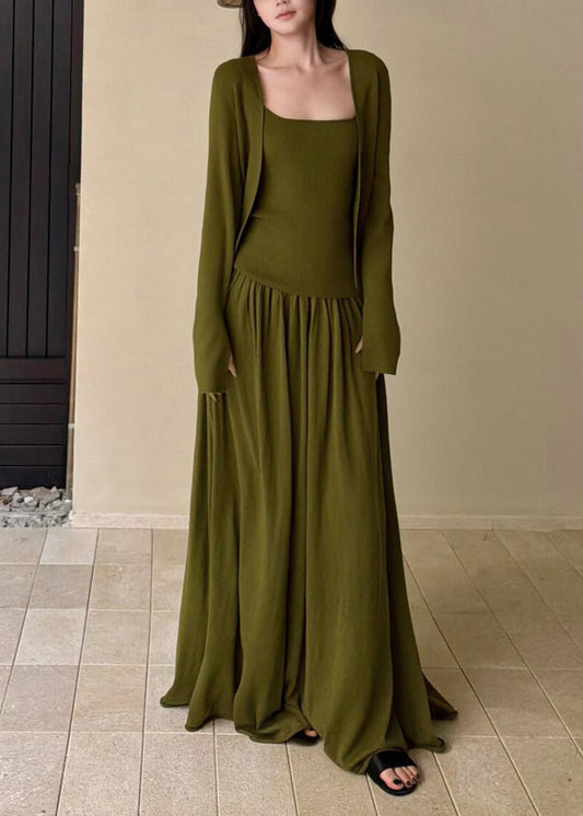 Italian Green Woolen Knit Three Piece Set Clothing Spring