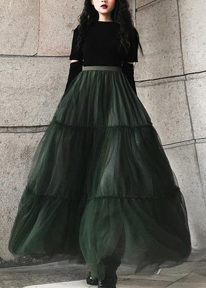Italian Green Asymmetrical Design Tulle Skirts Summer
