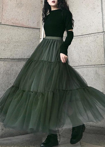 Italian Green Asymmetrical Design Tulle Skirts Summer