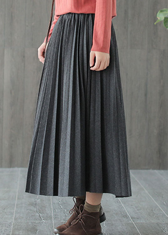 Italian Grey Black Woolen Pleated Fall Skirts