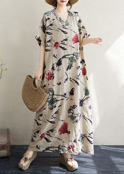 Italian Khaki Oversized Print Cotton Dresses Summer
