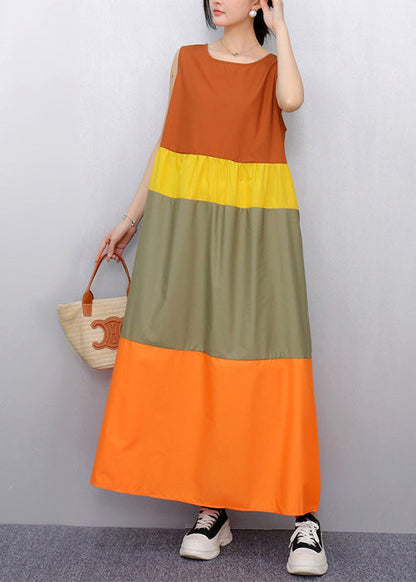 Italian Orange Oversized Patchwork Cotton a Line Dress Sleeveless