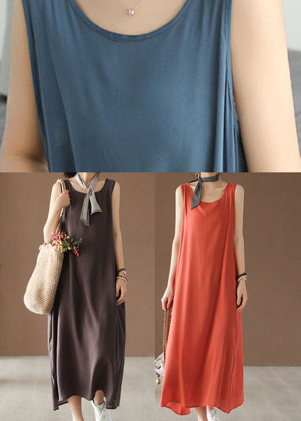 Italian Orange Cotton Beach Spaghetti Strap Dress Summer