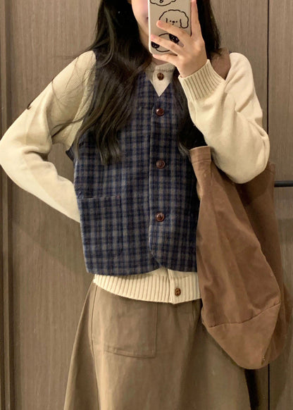 Italian Plaid Waistcoat and Sweaters Two Piece Set Fall