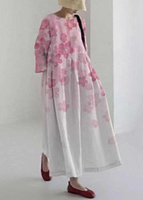 Italian Purple O-neck Print Pockets Party Maxi Dress Bracelet Sleeve