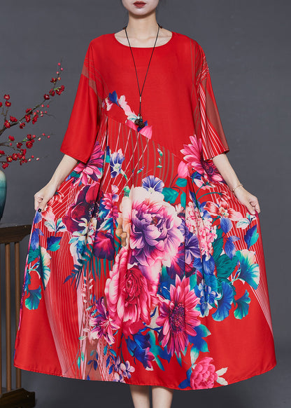 Italian Red Oversized Silk Dresses Summer