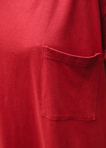 Italian Red Tunic Dress O Neck Large Hem Long Summer Dress