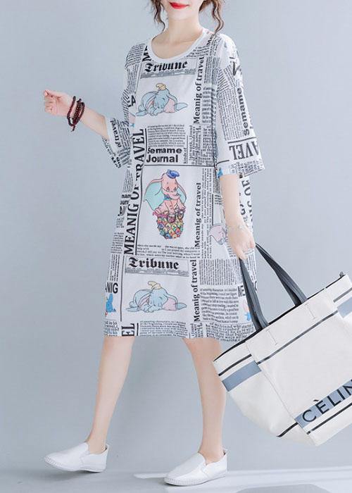 Italian White O-neck Graphic Summer Vacation Dresses Half Sleeve