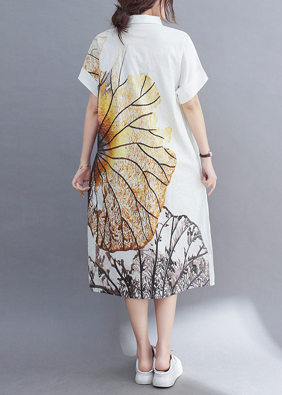 Italian White Peterpan Collar Button Print Loose Summer Short Sleeve Dresses