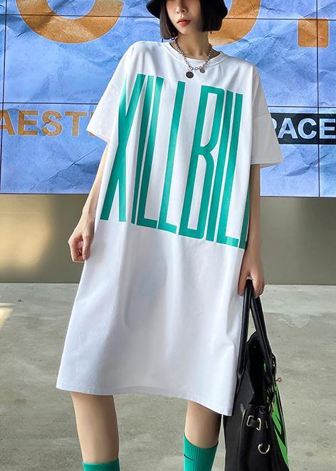 Italian White Side Open Graphic Party Dresses Summer