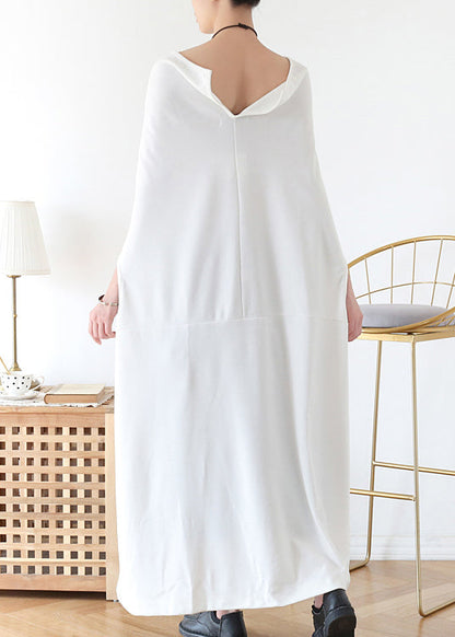 Italian White Slash Neck Asymmetrical Cotton Long Dress Batwing Sleeve