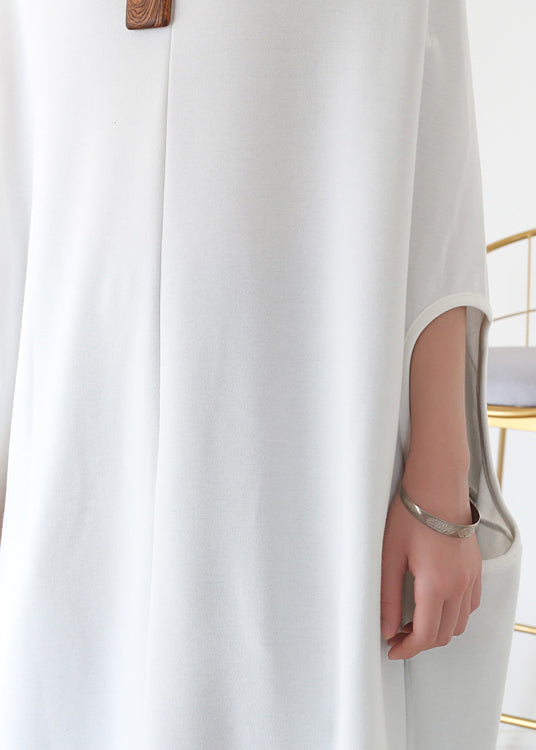 Italian White Slash Neck Asymmetrical Cotton Long Dress Batwing Sleeve