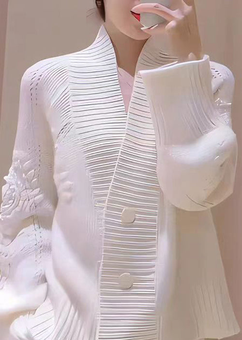 Italian White V Neck Button Knit Cardigans Fall