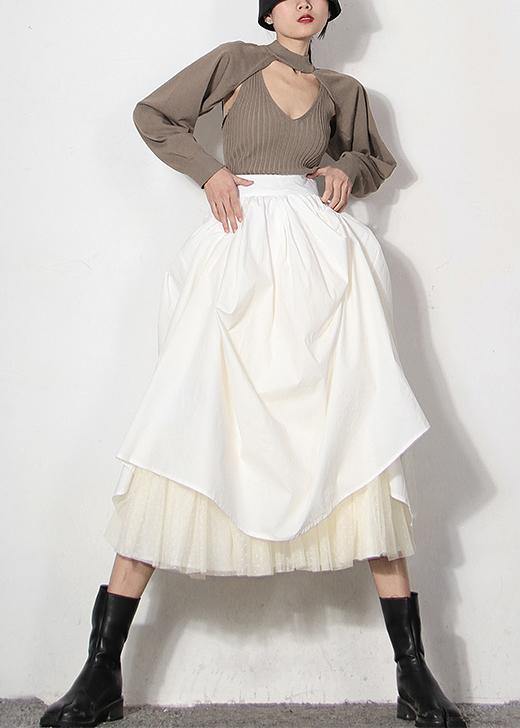 Italian White Zippered Patchwork Tulle Summer Skirt