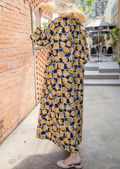 Italian Yellow Dotted Summer Cotton Dress Caftans