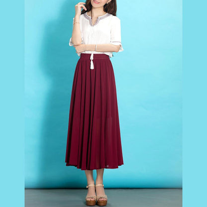 Italian Burgundy Chiffon Clothes for High Waist Robe Summer Dresses