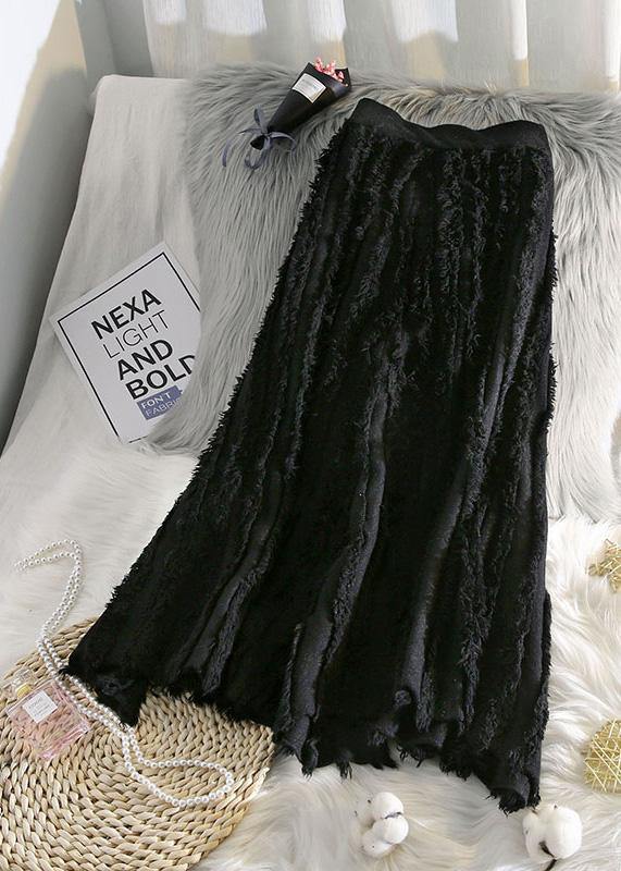 Italian Nude Cotton Skirt Tassel Elastic Waist Spring Skirt