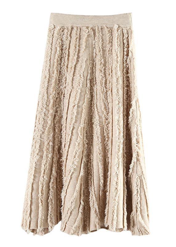 Italian Nude Cotton Skirt Tassel Elastic Waist Spring Skirt