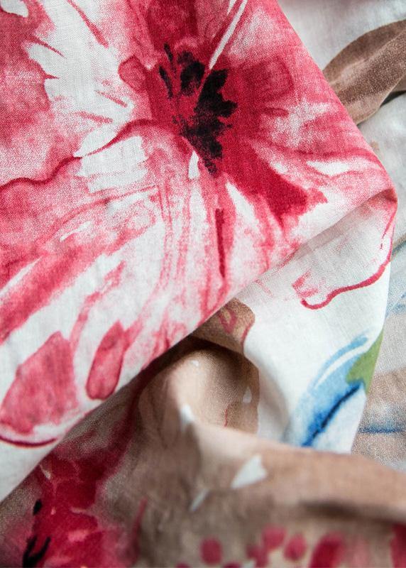 Italian O Neck Large Hem Linen Cotton Long Dress White Print Dresses Summer