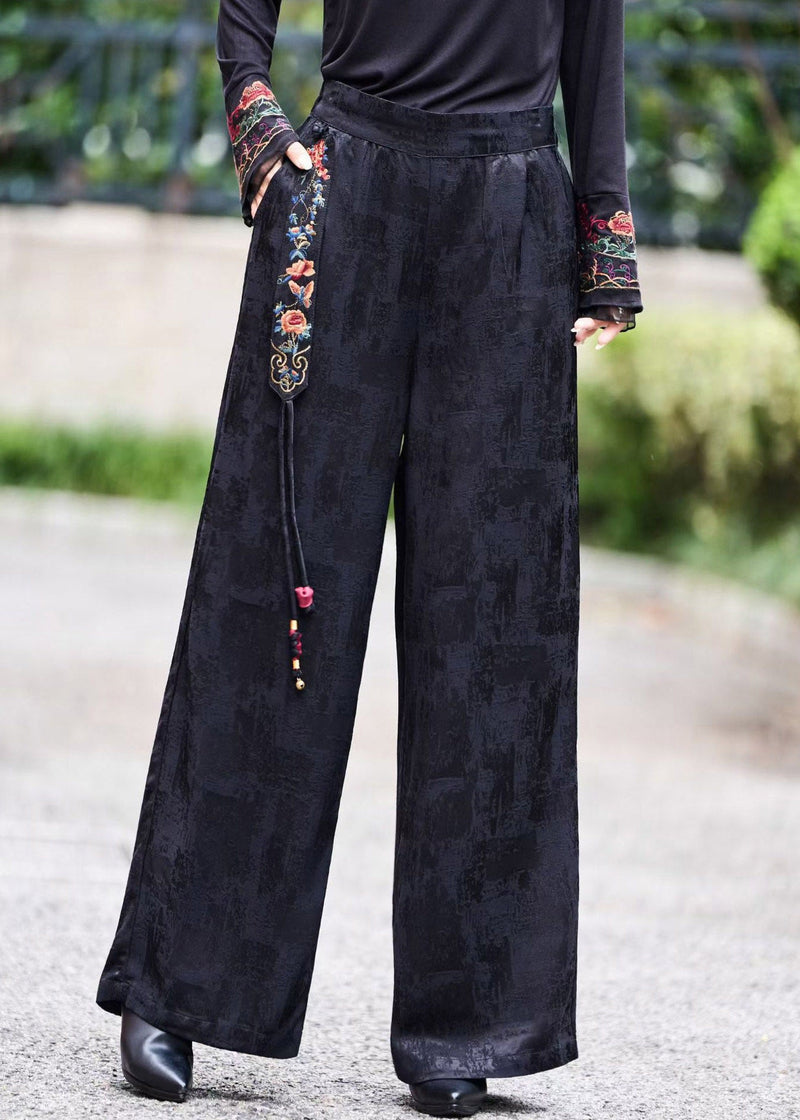 Jacquard Beige High Waist Patchwork Satin Straight Pants Summer