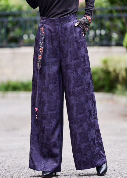 Jacquard Beige High Waist Patchwork Satin Straight Pants Summer