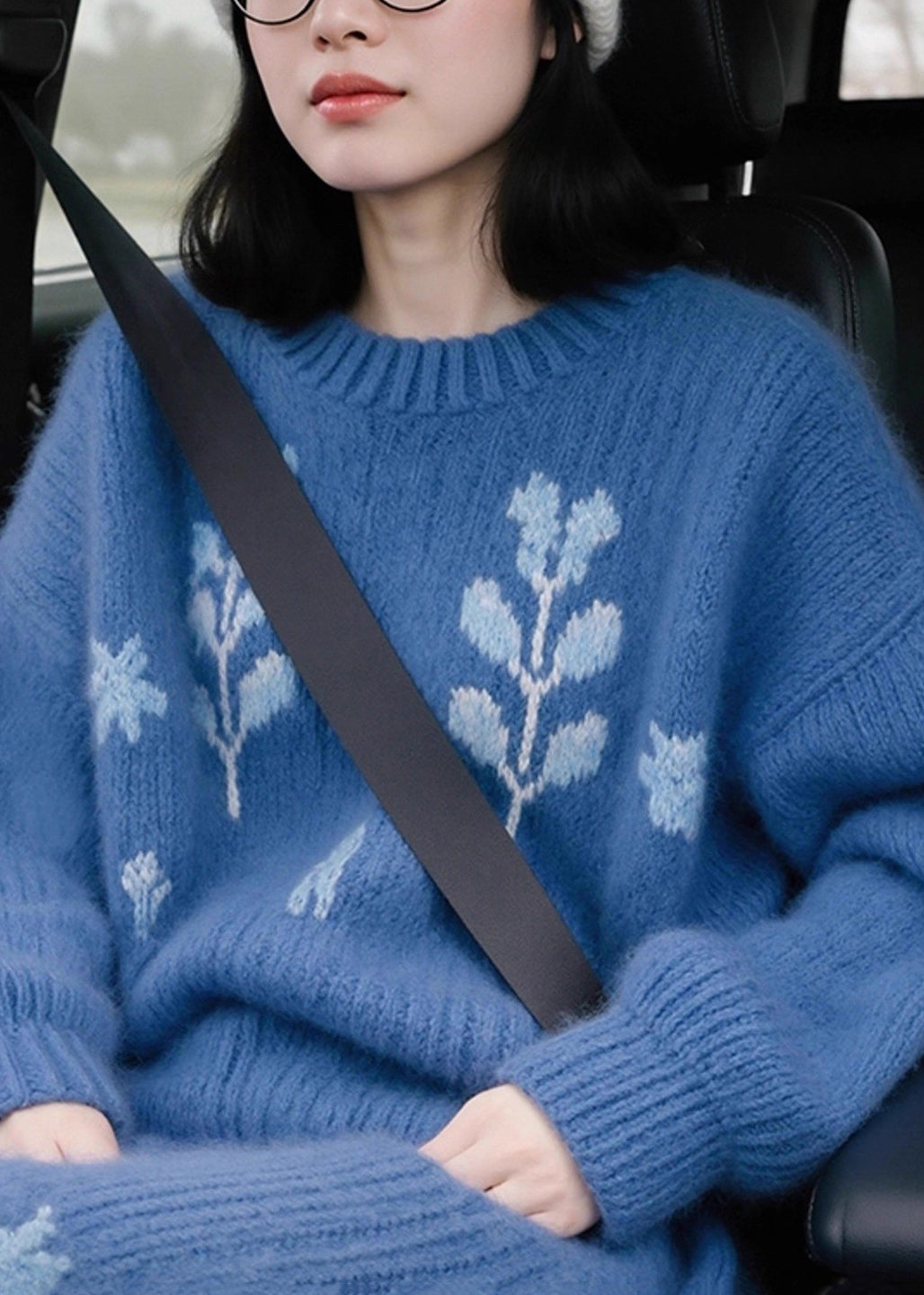 Jacquard Blue Patchwork Cozy Cotton Knit Sweaters Spring