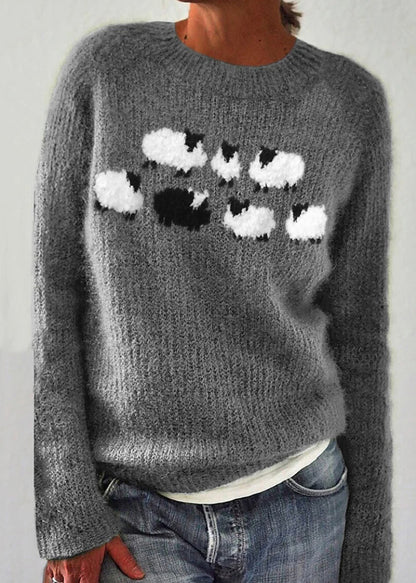 Jacquard Green O-neck Cozy Knit Sweaters Fall