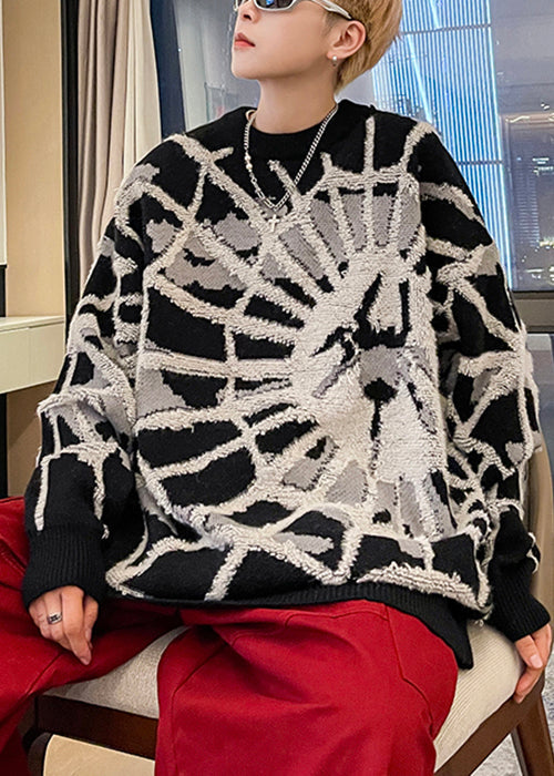 Jacquard Red O Neck Spider Cozy Cotton Knit Sweater Winter