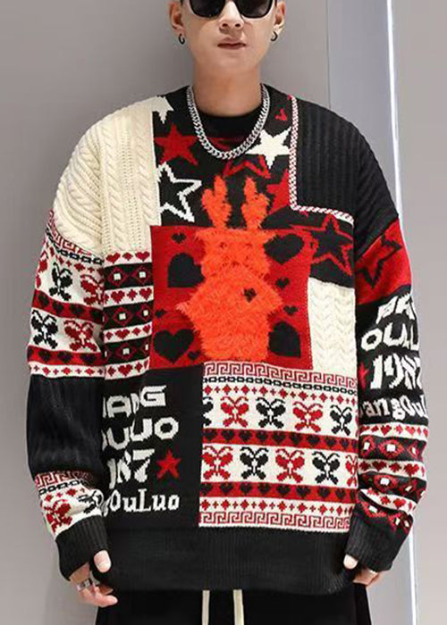 Jacquard Red Original Design Thick Cotton Knit Sweater Winter