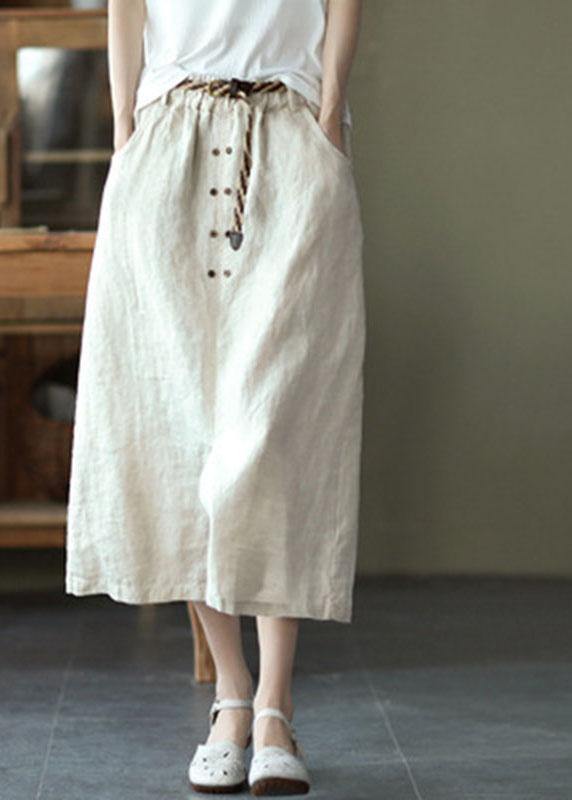Khaki Asymmetrical Design Patchwork Summer Ramie a Line Skirt