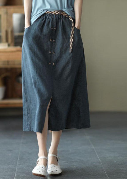 Khaki Asymmetrical Design Patchwork Summer Ramie a Line Skirt