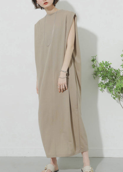 Khaki O-neck Maxi Dress Summer