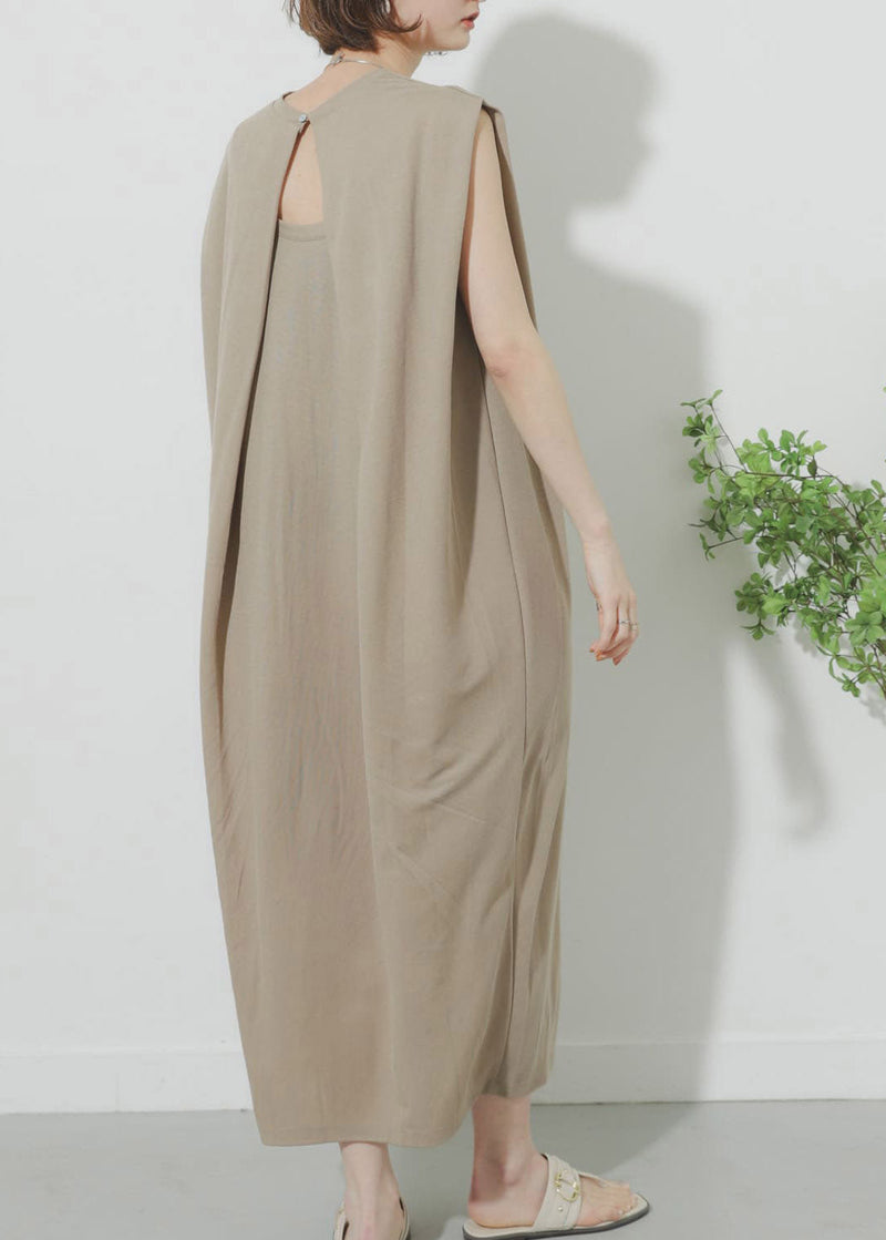Khaki O-neck Maxi Dress Summer