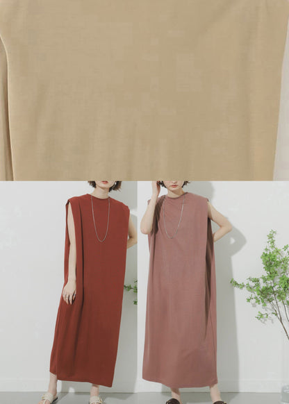 Khaki O-neck Maxi Dress Summer