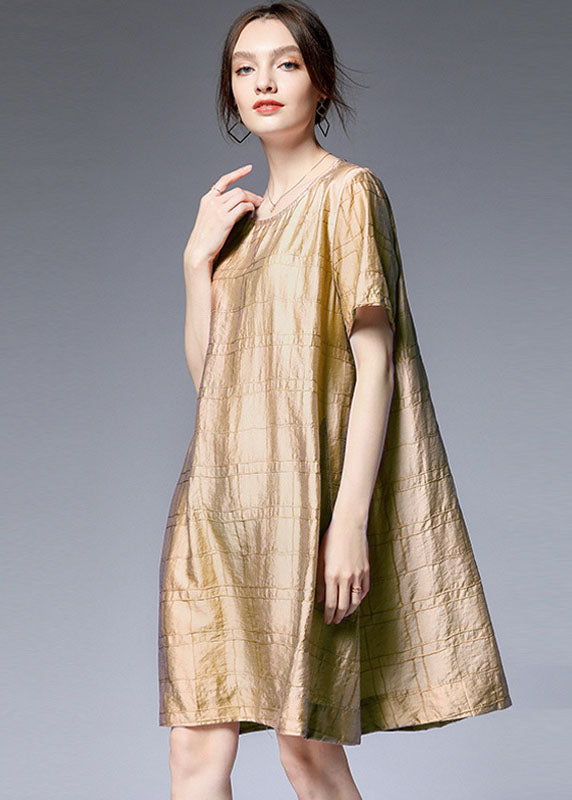 Khaki Silk a Line Dresses O Neck Half Sleeve