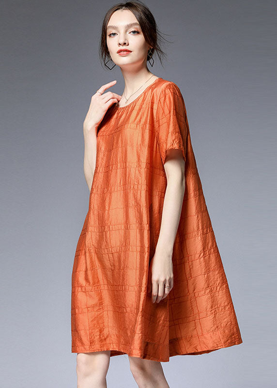 Khaki Silk a Line Dresses O Neck Half Sleeve