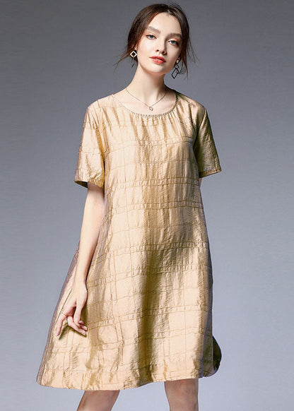 Khaki Silk a Line Dresses O Neck Half Sleeve