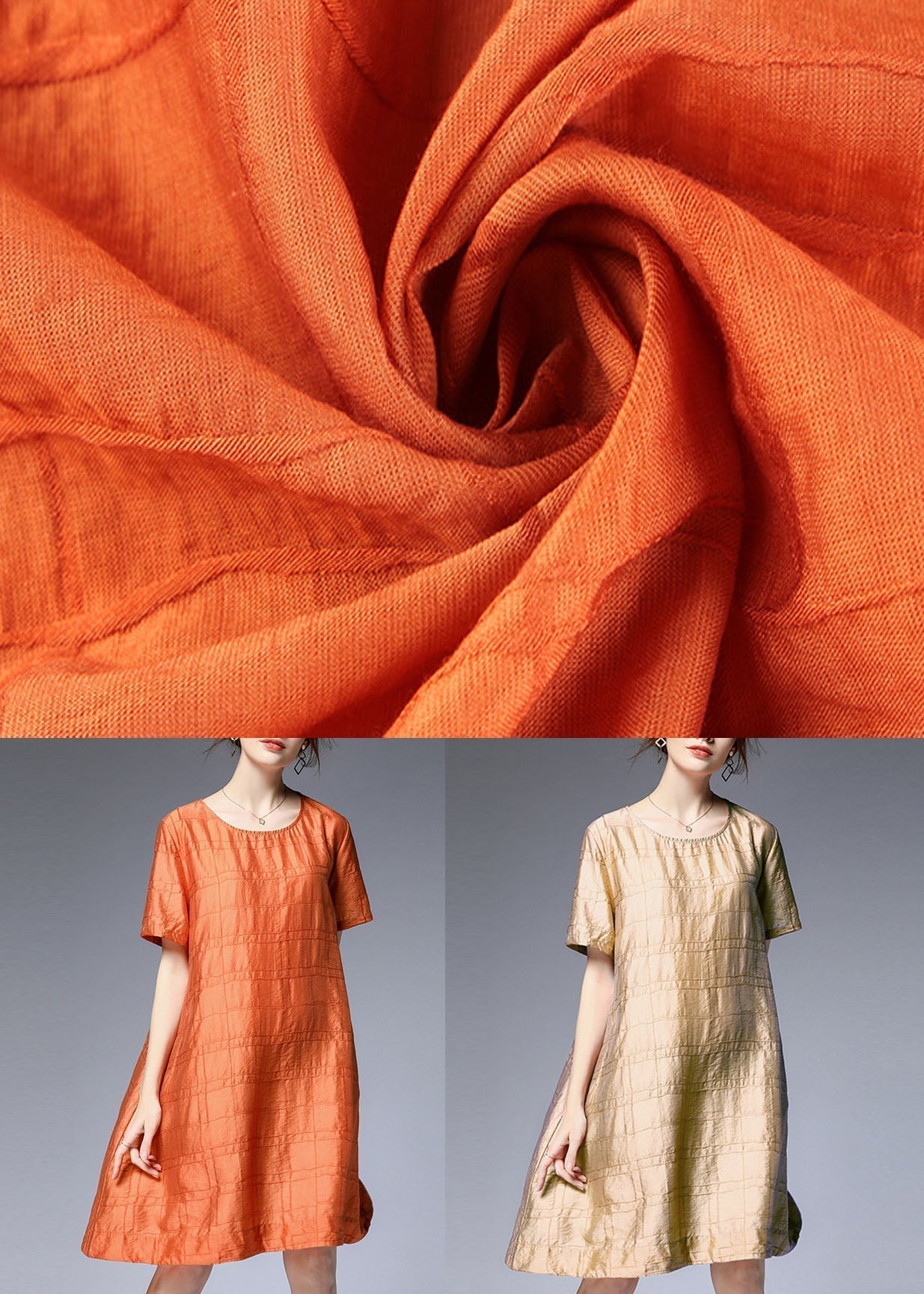 Khaki Silk a Line Dresses O Neck Half Sleeve
